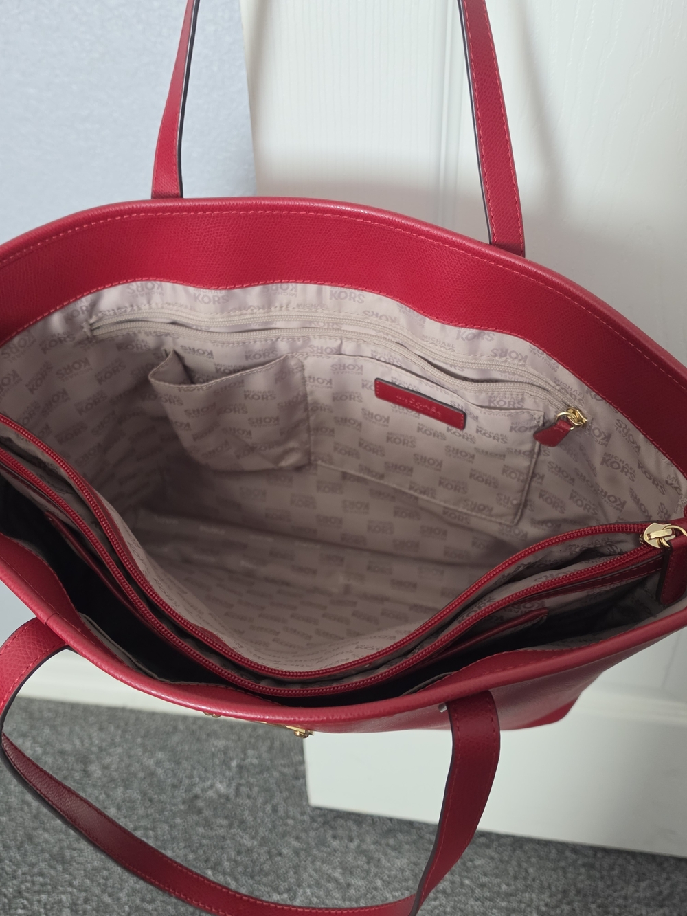 Michael Kors Red Leather Tote Bag - Picture 5 of 13